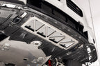 Fall-Line Motorsports oil cooler guard installed on BMW G8X M2, M3, and M4 models, designed to protect the factory oil cooler from road and track debris while maintaining airflow and fitment.