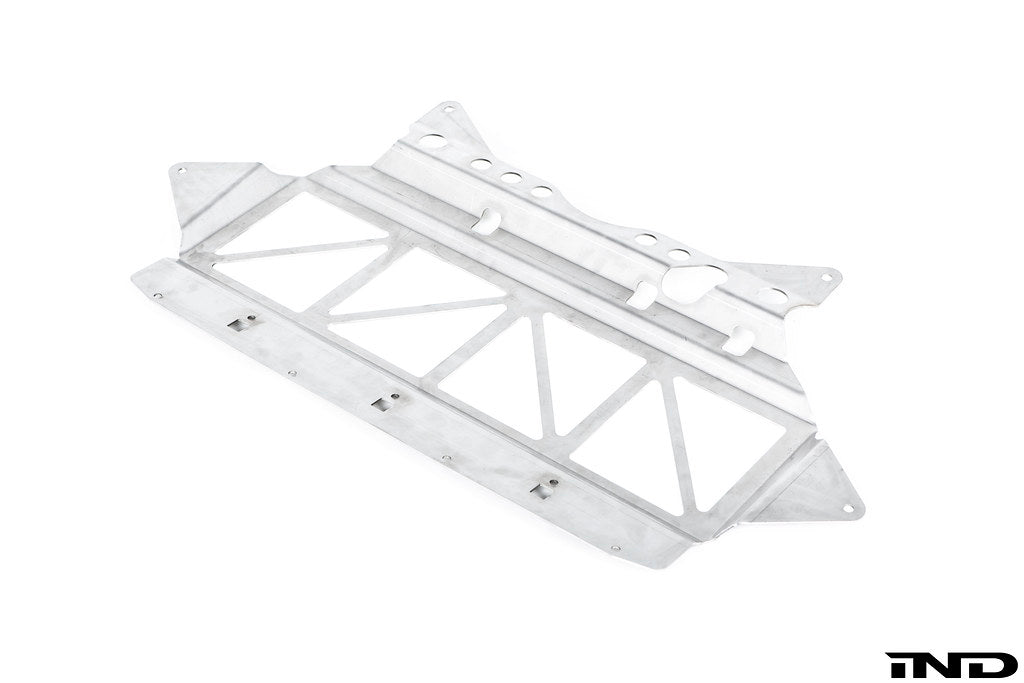 Fall-Line Motorsports oil cooler guard for BMW G8X M2, M3, and M4 shown on a white background, designed to help protect the factory oil cooler from road debris and track hazards.