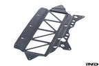 Fall-Line Motorsports oil cooler guard for BMW G8X M2, M3, and M4 shown on a white background, designed to help protect the factory oil cooler from road debris and track hazards.