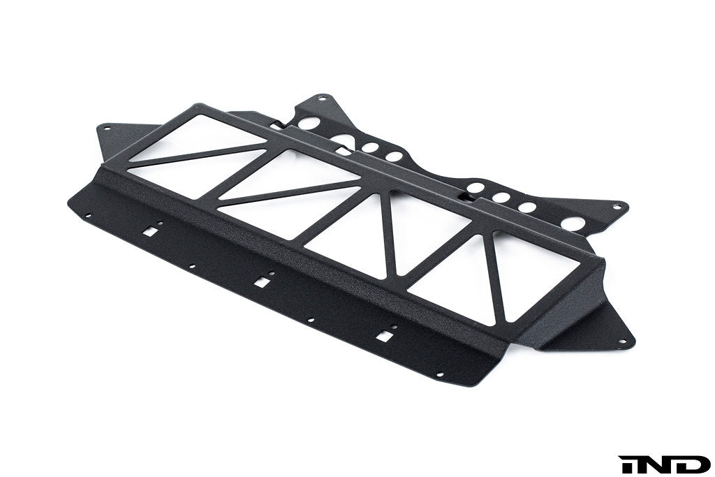 Fall-Line Motorsports oil cooler guard for BMW G8X M2, M3, and M4 shown on a white background, designed to help protect the factory oil cooler from road debris and track hazards.