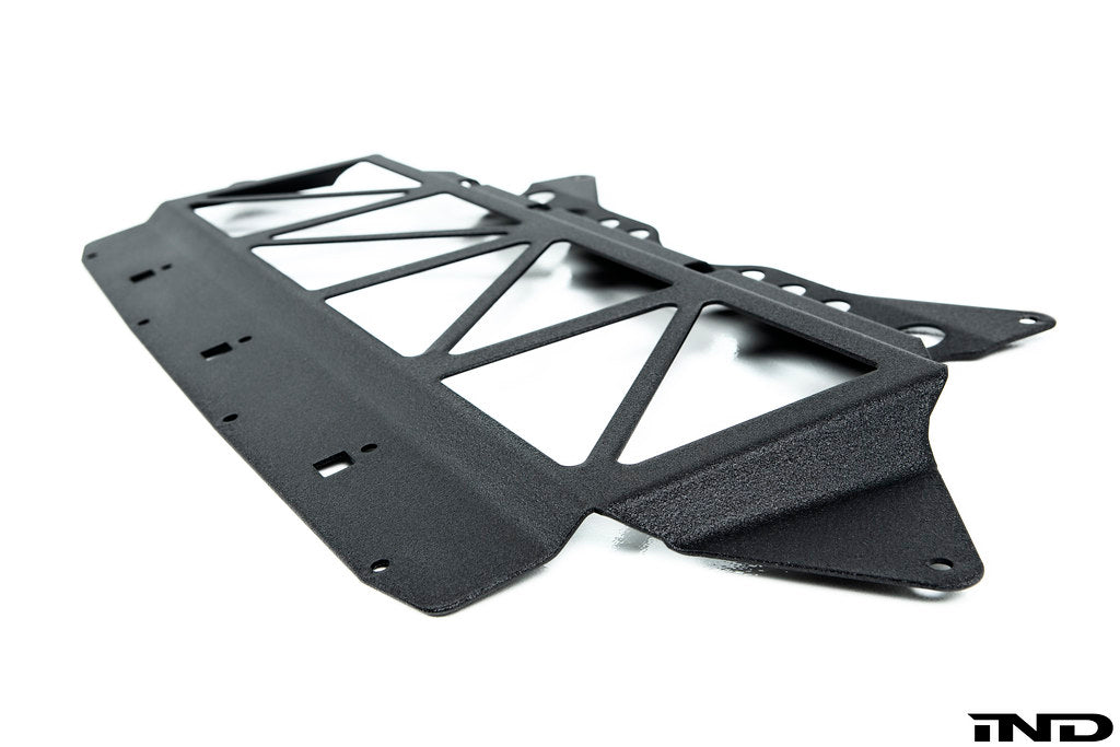 Fall-Line Motorsports oil cooler guard for BMW G8X M2, M3, and M4 shown on a white background, designed to help protect the factory oil cooler from road debris and track hazards.