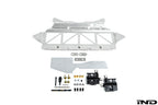 Fall-Line Motorsports oil cooler guard for BMW G8X M2, M3, and M4 shown on a white background, designed to help protect the factory oil cooler from road debris and track hazards.