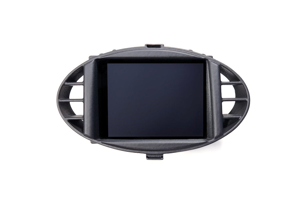 CANchecked MFD28 Gen2 2.8-inch multi-function display for the Ford MK2 Focus (LHD/RHD), shown on a white background with the vehicle-specific mounting bezel and wiring harness.