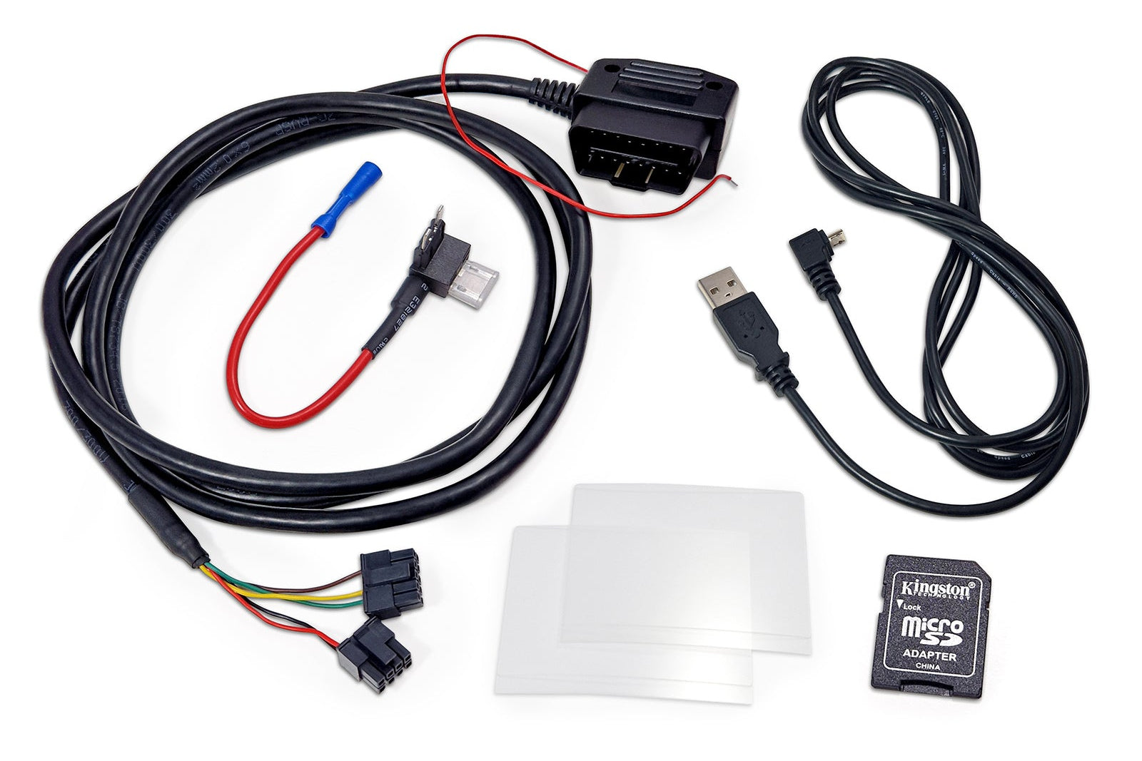 CANchecked MFD28 Gen2 2.8-inch multi-function display for the Ford MK2 Focus (LHD/RHD), shown on a white background with the vehicle-specific mounting bezel and wiring harness.