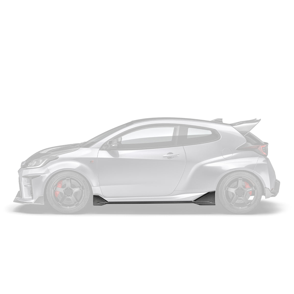 ADRO Toyota GR Yaris carbon fiber side skirts installed on the exterior of the sporty hatchback.
