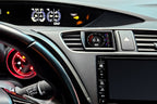 CANchecked MFD32 Gen2 3.2-inch multi-function display installed in a left-hand drive Honda FK2 Civic, featuring a vehicle-specific dashboard integration.