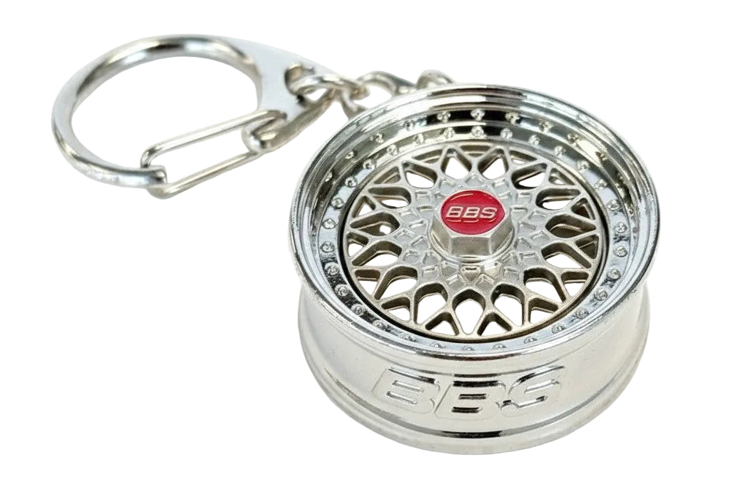 BBS RS key ring featuring a miniature replica of the classic BBS RS alloy wheel design on a keychain.