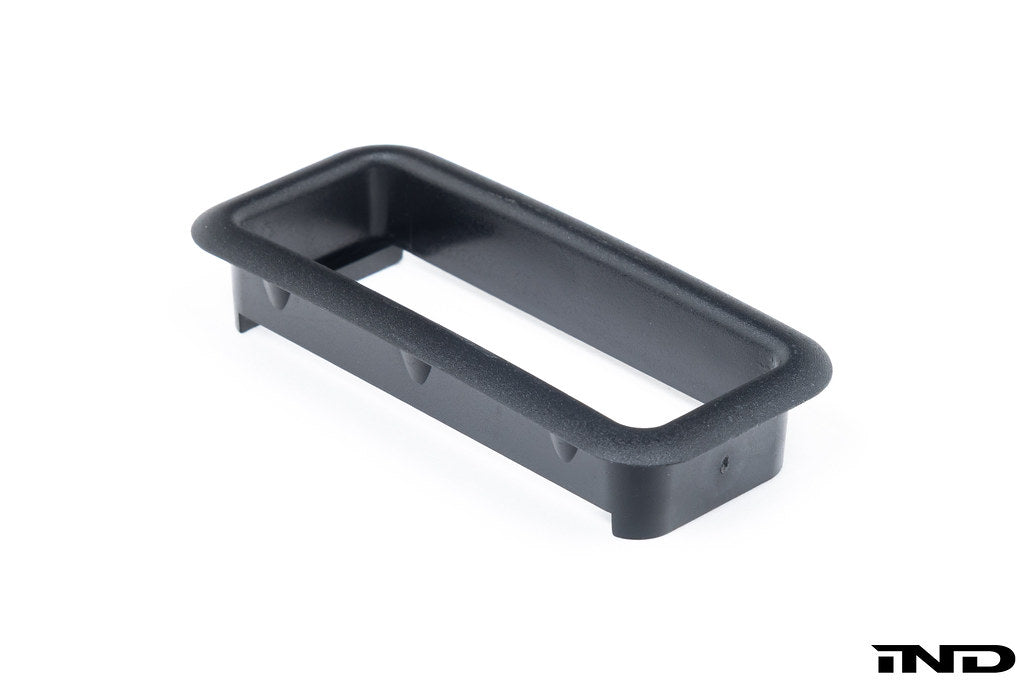 IND E46 M3 CSL center console trim kit featuring hazard switch frame and interior detail, designed for a sleek, custom look.