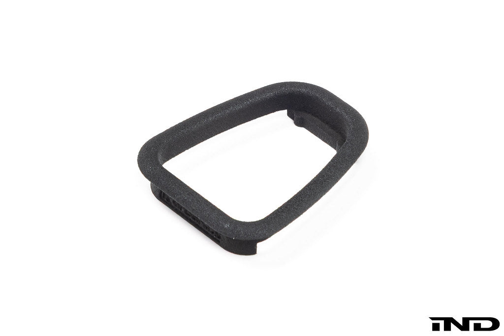 IND E46 M3 CSL interior center console trim kit with mirror switch frame, showcasing sleek, high-quality interior detail.