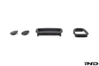 Interior image of IND E46 M3 CSL center console trim kit showing sleek, carbon fiber accents on the vehicle's center console.
