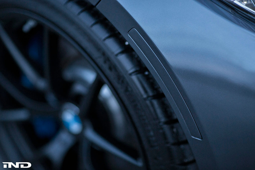 IND F87 M2 painted front reflector set, exterior car accessories, close-up of sleek, painted reflectors on BMW F87 M2.
