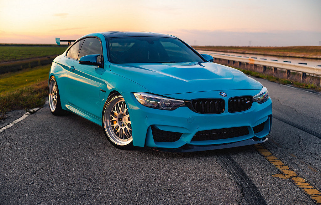 IND F8X M3 M4 Painted Front Reflector Set installed on a BMW F80 M3 or F82 F83 M4, providing a seamless OEM+ appearance by replacing the factory amber front reflectors with color-matched painted units.