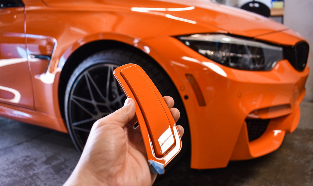 IND F8X M3 M4 Painted Front Reflector Set installed on a BMW F80 M3 or F82 F83 M4, providing a seamless OEM+ appearance by replacing the factory amber front reflectors with color-matched painted units.