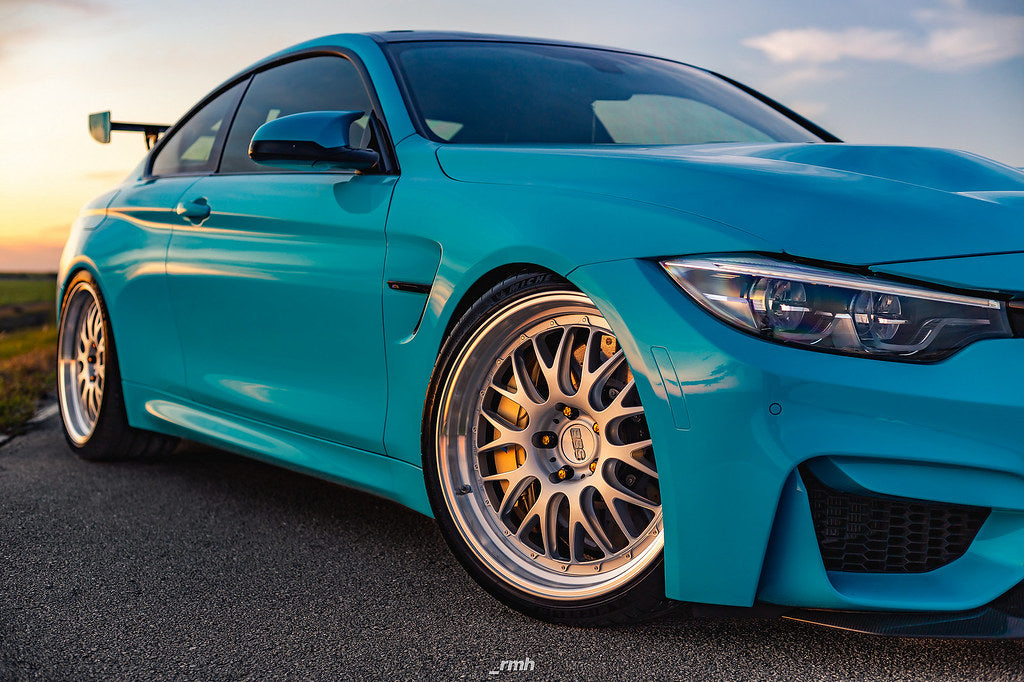 IND F8X M3 M4 Painted Front Reflector Set installed on a BMW F80 M3 or F82 F83 M4, providing a seamless OEM+ appearance by replacing the factory amber front reflectors with color-matched painted units.