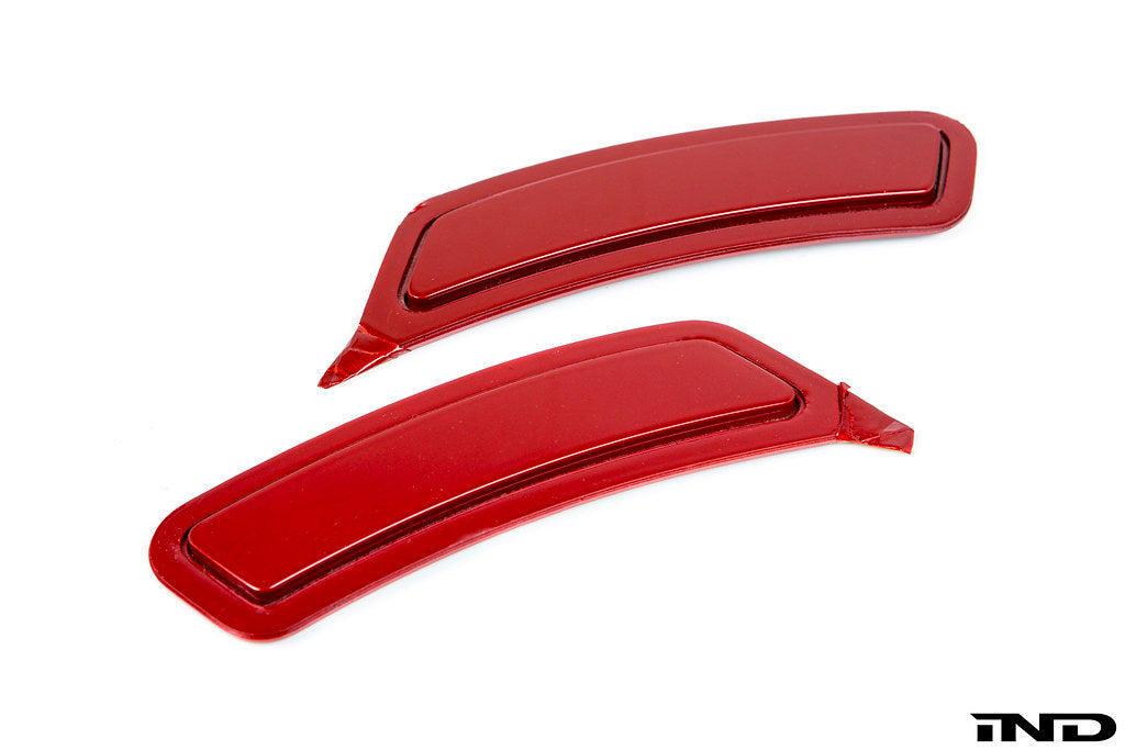 IND F8X M3 M4 Painted Front Reflector Set shown on a white background, custom painted using OEM BMW paint codes for BMW F80 M3, F82 M4, and F83 M4 applications.