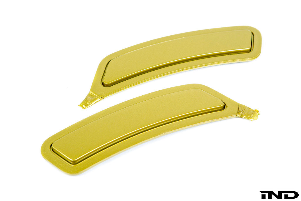 IND F8X M3 M4 Painted Front Reflector Set shown on a white background, custom painted using OEM BMW paint codes for BMW F80 M3, F82 M4, and F83 M4 applications.