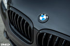 IND Painted BMW Roundel Set Installed Showing High-Gloss Black Surround and OEM BMW Center Emblem on Vehicle