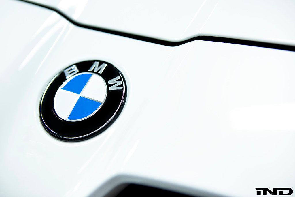 IND Painted BMW Roundel Set Installed Showing High-Gloss Black Surround and OEM BMW Center Emblem on Vehicle