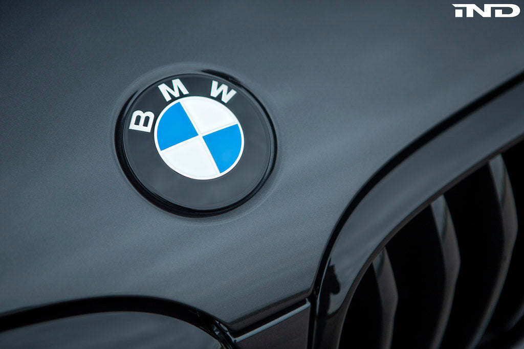 IND Painted BMW Roundel Set Installed Showing High-Gloss Black Surround and OEM BMW Center Emblem on Vehicle