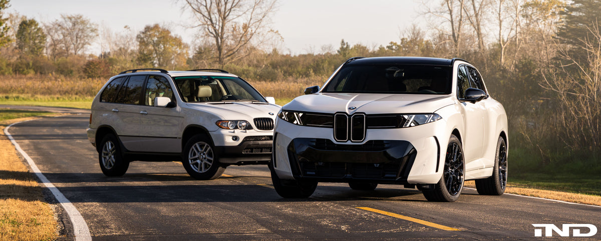 2027 BMW G65 X5 alongside a first-generation BMW E53 X5