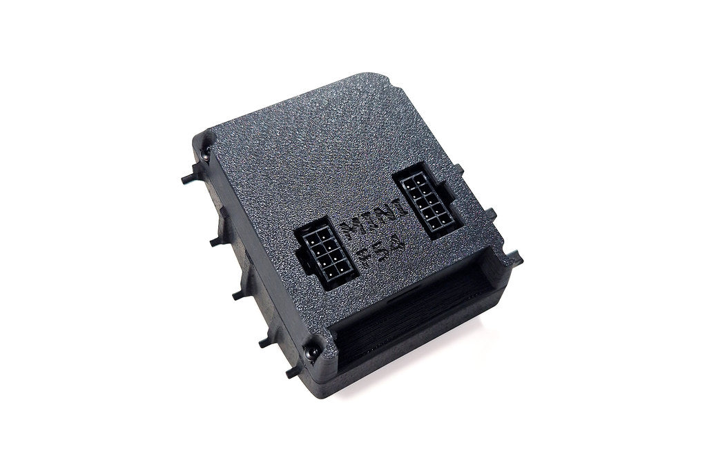 CANchecked MFD28 Gen2 2.8-inch multi-function display for the MINI F54 Clubman (LHD), shown on a white background with the vehicle-specific mounting bezel and wiring harness.