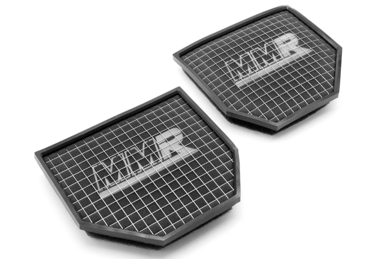 MMX Performance F8X S55 and F1X S63 Elite Tri-Foam Air Filter Set showing three high-performance filters with branding details
