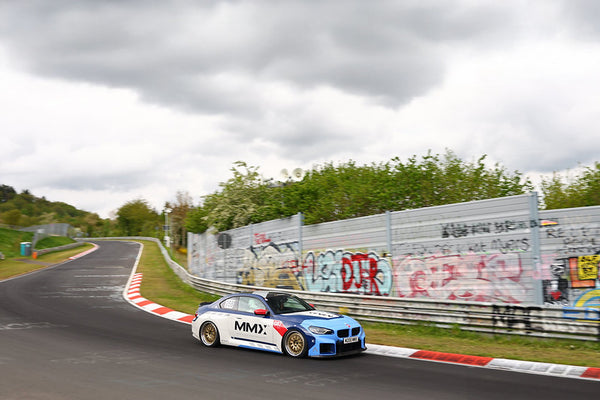 MMX BMW G87 M2 cornering at the Nürburgring during track testing and product development in Germany