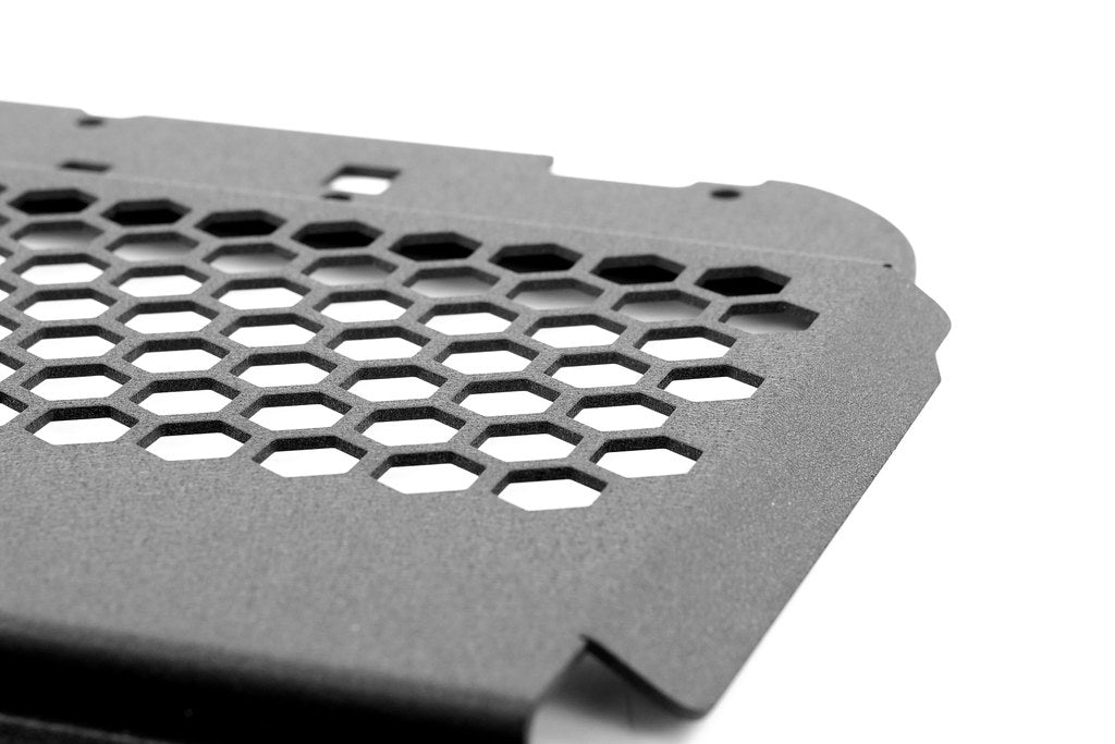 MMX Performance G8X M2 M3 M4 Oil Cooler Guard featuring 6061-T6 aluminum construction and protective mesh design on a white background