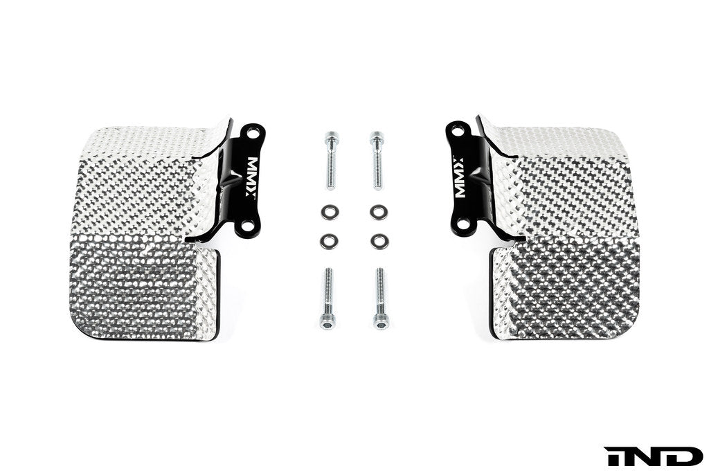 MMX Performance rear differential output shaft heat shield set for BMW G8X M2, M3, and M4 shown on a white background