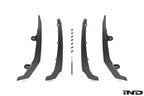 Megachip Aero Line Splash Guard Set for the BMW G87 M2 shown on a white background, featuring a carbon fiber-reinforced composite construction with an OEM+ matte finish for discreet paint protection.
