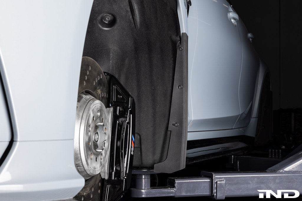 Megachip G8X M2 M3 M4 exterior splash guard set installed on vehicle, protecting wheel area from debris and water.