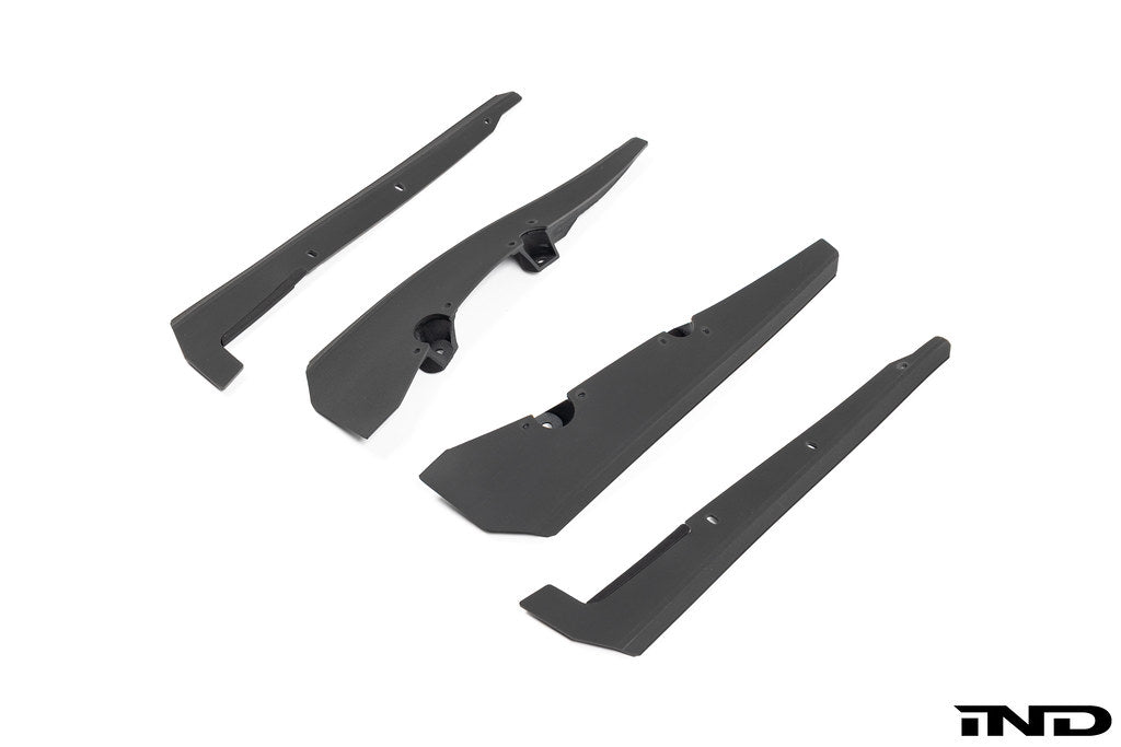 Megachip G8X M2 M3 M4 exterior splash guard set in white, designed to protect vehicle undercarriage from debris.