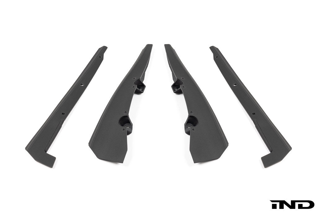 Megachip G8X M2/M3/M4 exterior splash guard set shown in white, designed to protect vehicle undercarriage from debris.