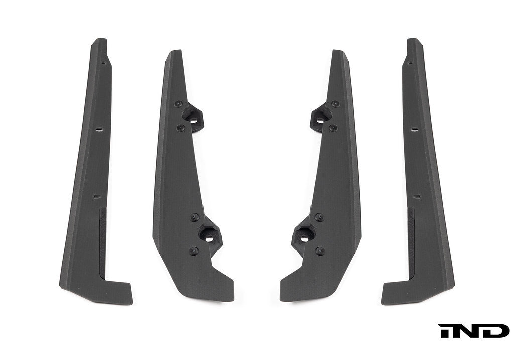 Megachip G8X M2 M3 M4 exterior splash guard set in white, showing protective plastic shields for vehicle wheel arches.