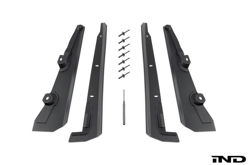 Megachip G8X M2/M3/M4 exterior splash guard set in white, designed to protect vehicle undercarriage from debris.