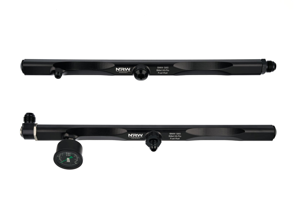 Close-up view of the NRW-Design BMW E9X S65 Billet Fuel Rails