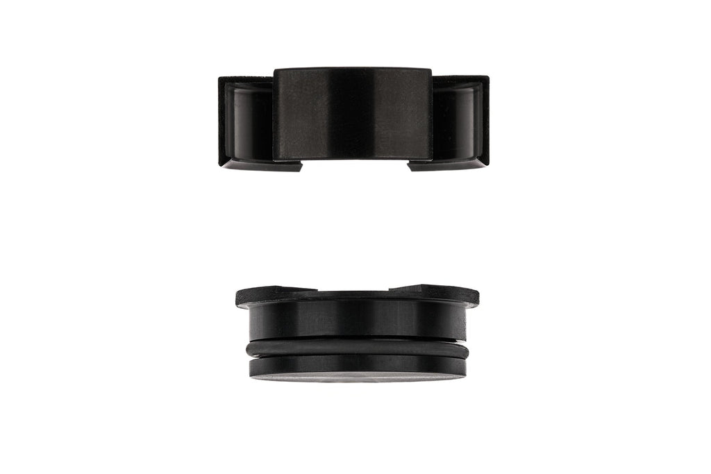 Profile view of the disassembled view of the 2-piece NRW Design BMW E9X M3 S65 Billet Aluminum Block Off Cap