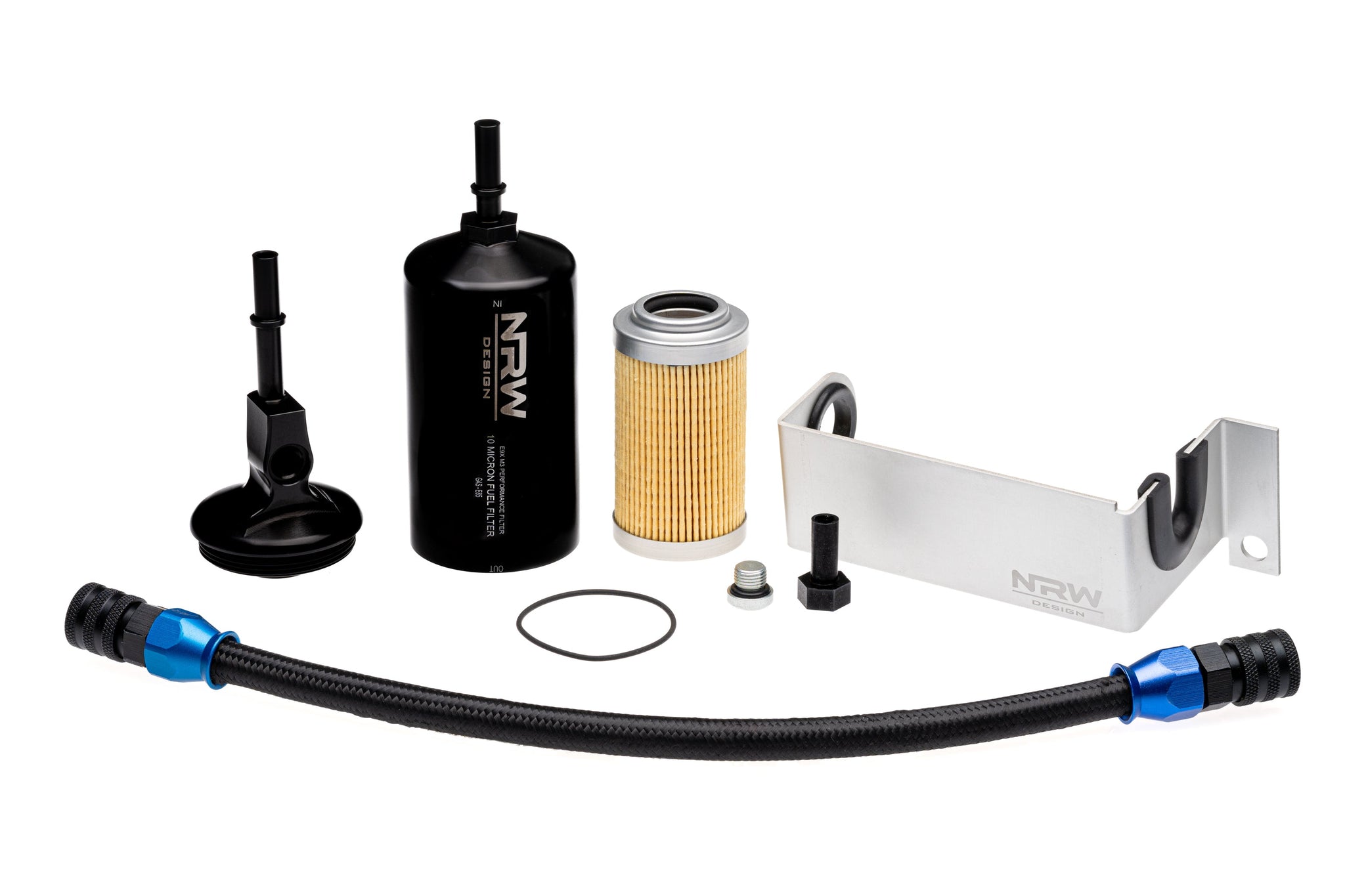 Overview profile shot of NRW-Design's E9X M3 S65 Inline Fuel Filter Complete Kit