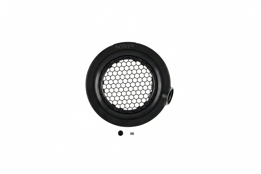 Black NRW-Design BMW S58 single turbo velocity stack with mesh airflow design for performance engine upgrades.