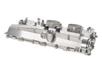 NRW-Design BMW S58 billet valve cover showing side profile with polished metal finish and performance engine details.