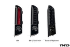 Comparison of OEM BMW G87 M2 rear reflector insert, Acexxon honeycomb reflector insert, and Acexxon full replacement honeycomb rear insert displayed on a white background.