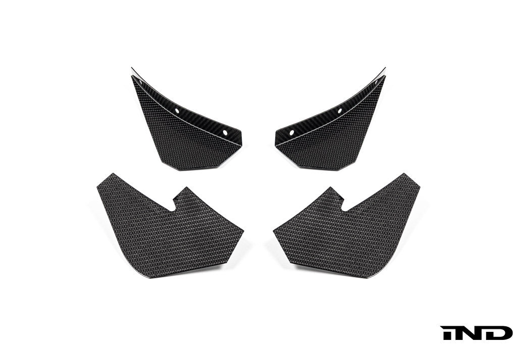 RKP F8X M3 / M4 GT4 Carbon Bumper Canard Set manufactured by Alpha-N in Germany, featuring lightweight carbon fiber construction and GT4-inspired aerodynamic styling, shown on a white background.