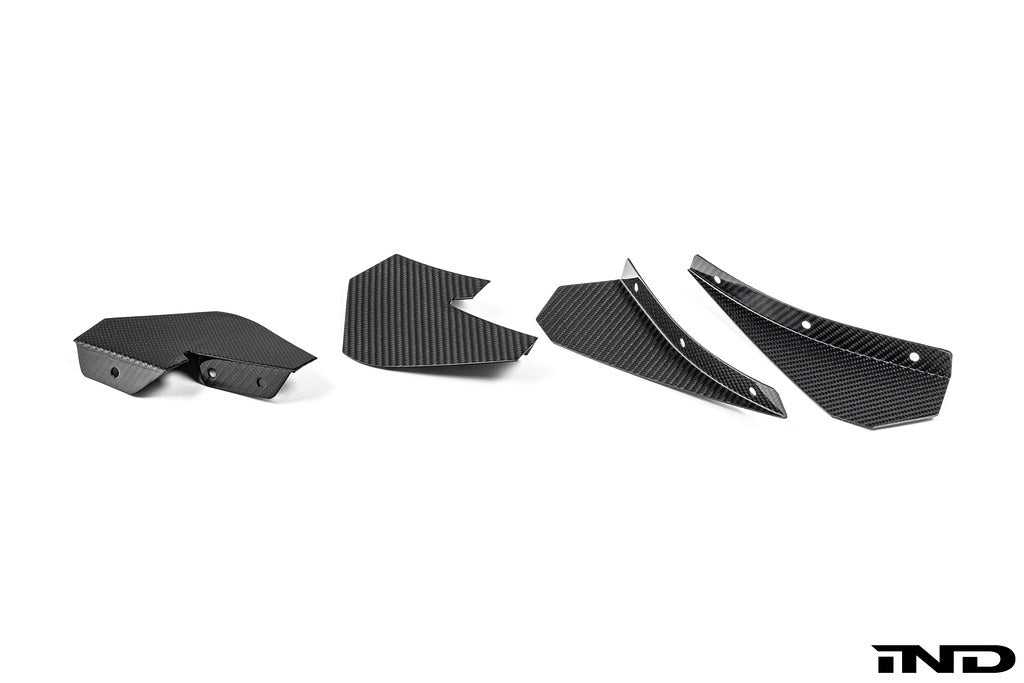RKP F8X M3 / M4 GT4 Carbon Bumper Canard Set manufactured by Alpha-N in Germany, featuring lightweight carbon fiber construction and GT4-inspired aerodynamic styling, shown on a white background.