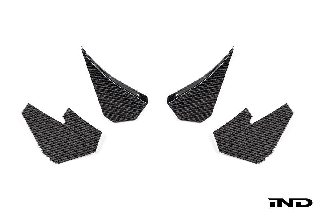 RKP F8X M3 / M4 GT4 Carbon Bumper Canard Set manufactured by Alpha-N in Germany, featuring lightweight carbon fiber construction and GT4-inspired aerodynamic styling, shown on a white background.