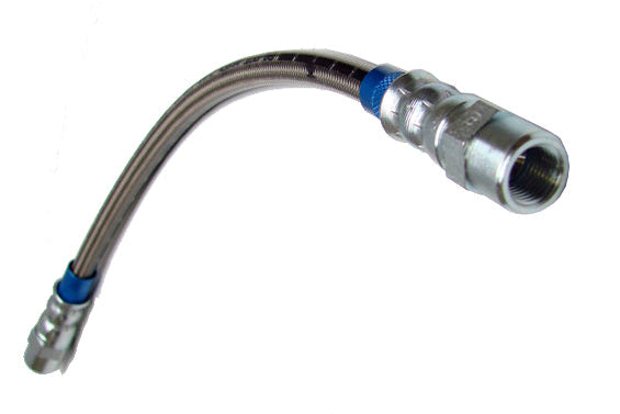Rogue Engineering flexible braided stainless steel clutch line showing fittings on a white background