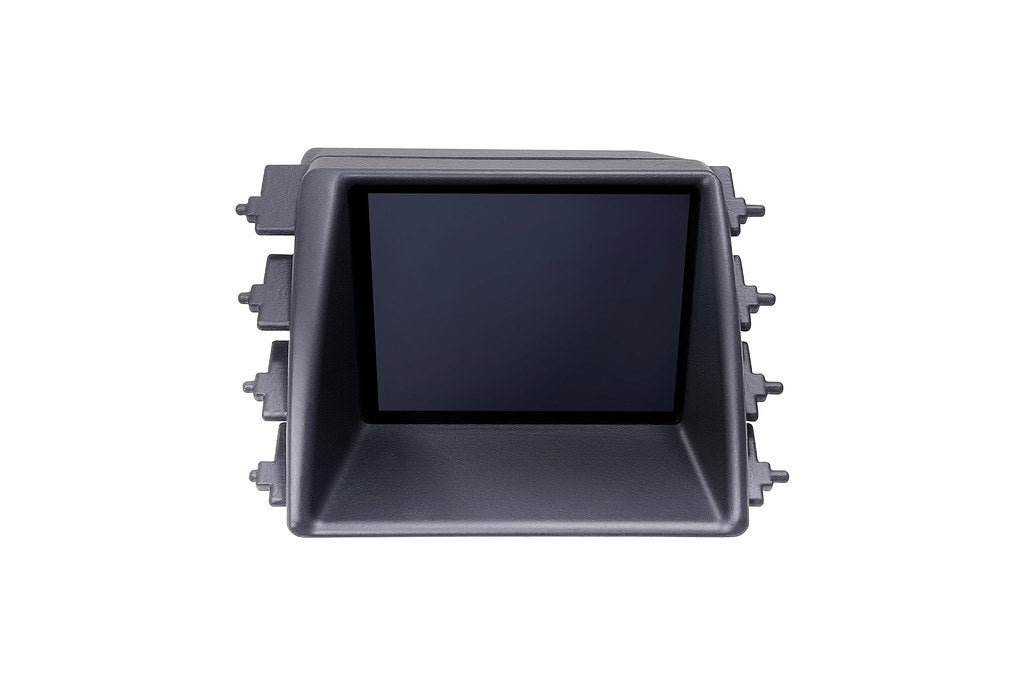 CANchecked MFD28 Gen2 2.8-inch multi-function display for the Subaru VA WRX / STI (MK4) (LHD), shown on a white background with the vehicle-specific mounting bezel and wiring harness.