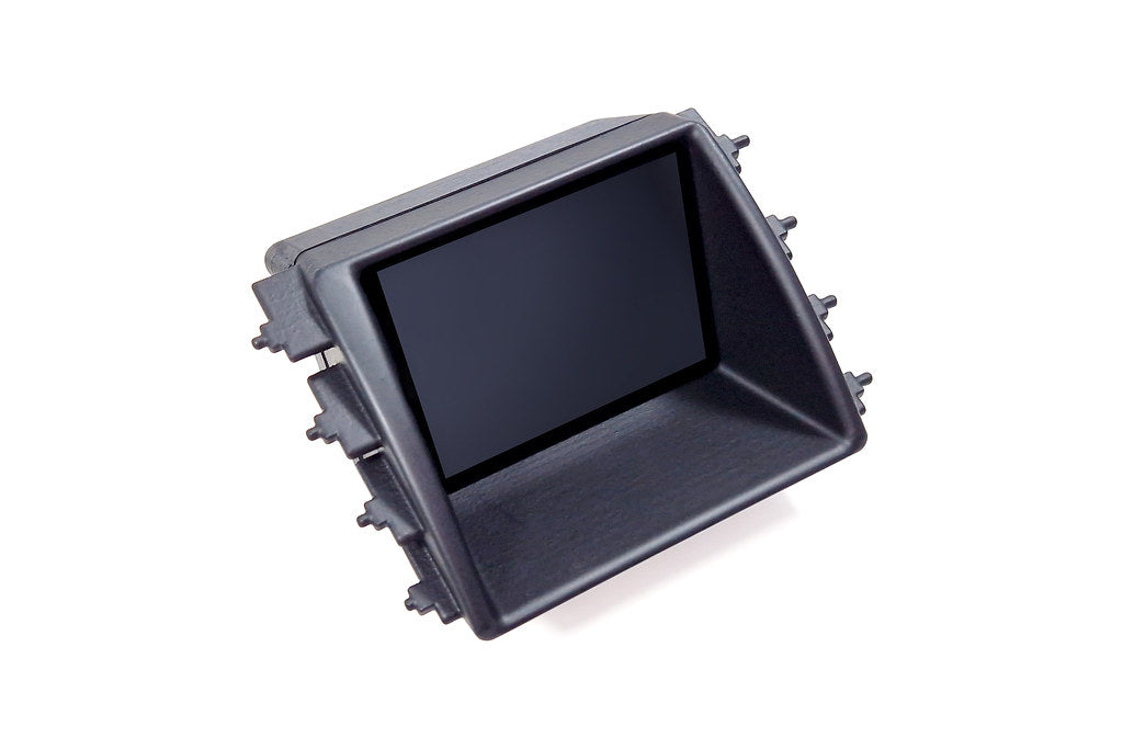 CANchecked MFD28 Gen2 2.8-inch multi-function display for the Subaru VA WRX / STI (MK4) (LHD), shown on a white background with the vehicle-specific mounting bezel and wiring harness.
