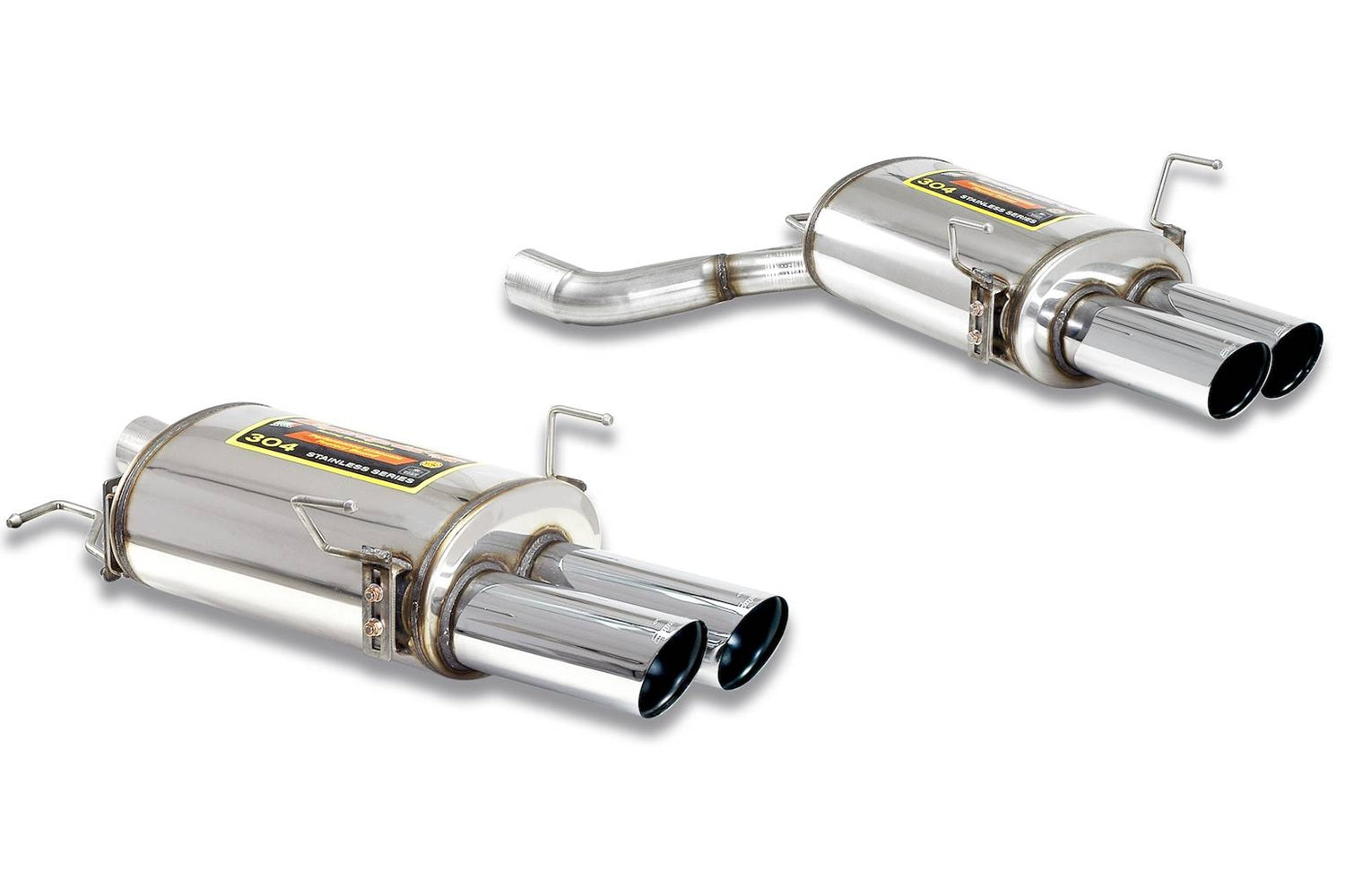 Supersprint BMW E60 M5 stainless steel rear exhaust with four 90mm race tips, designed for high-performance exhaust system.