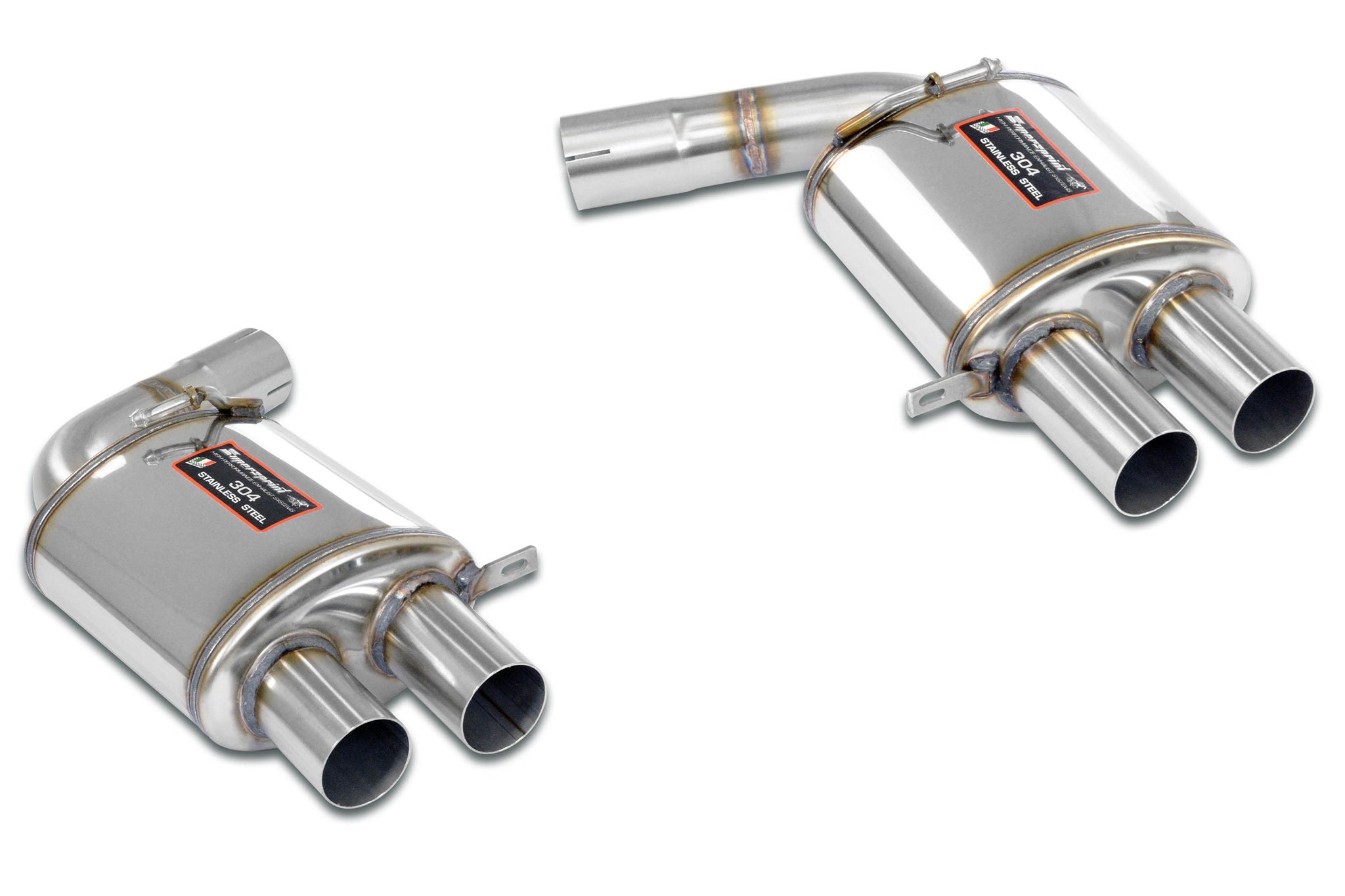 Supersprint stainless steel rear exhaust system for BMW F87 M2C (S55) Race model showing polished exhaust tips and piping.