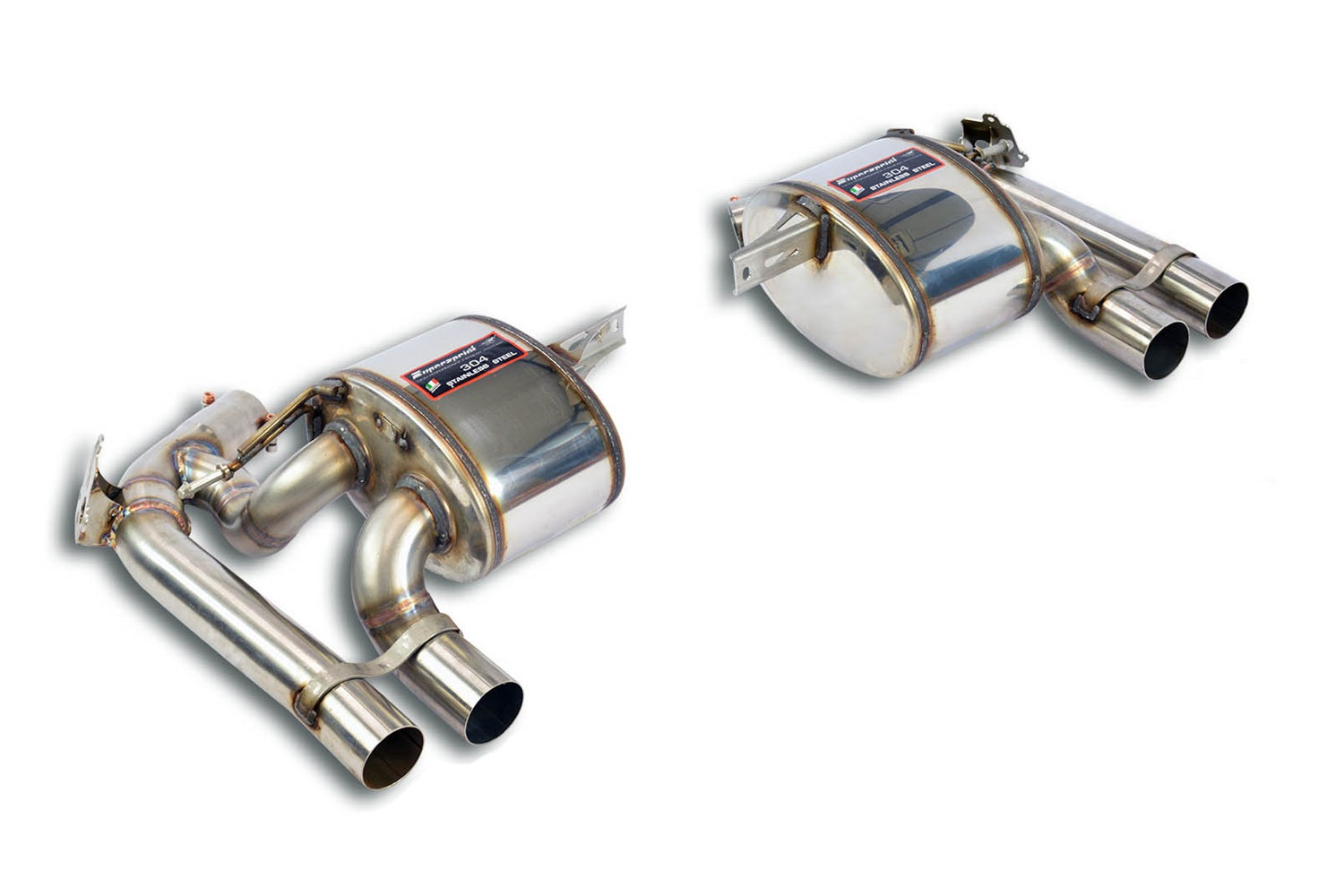 Supersprint BMW F87 M2C S55 stainless steel rear dual valved exhaust system with polished tips.